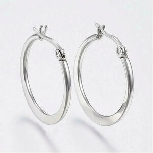 Surgical Stainless Steel Bladed Round 26x25mm Silver Hoop Earrings